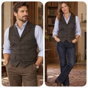 Kroon Mens Sz S Wool Silk Herringbone Vest Brown Corduroy Back Waistcoat Luxury